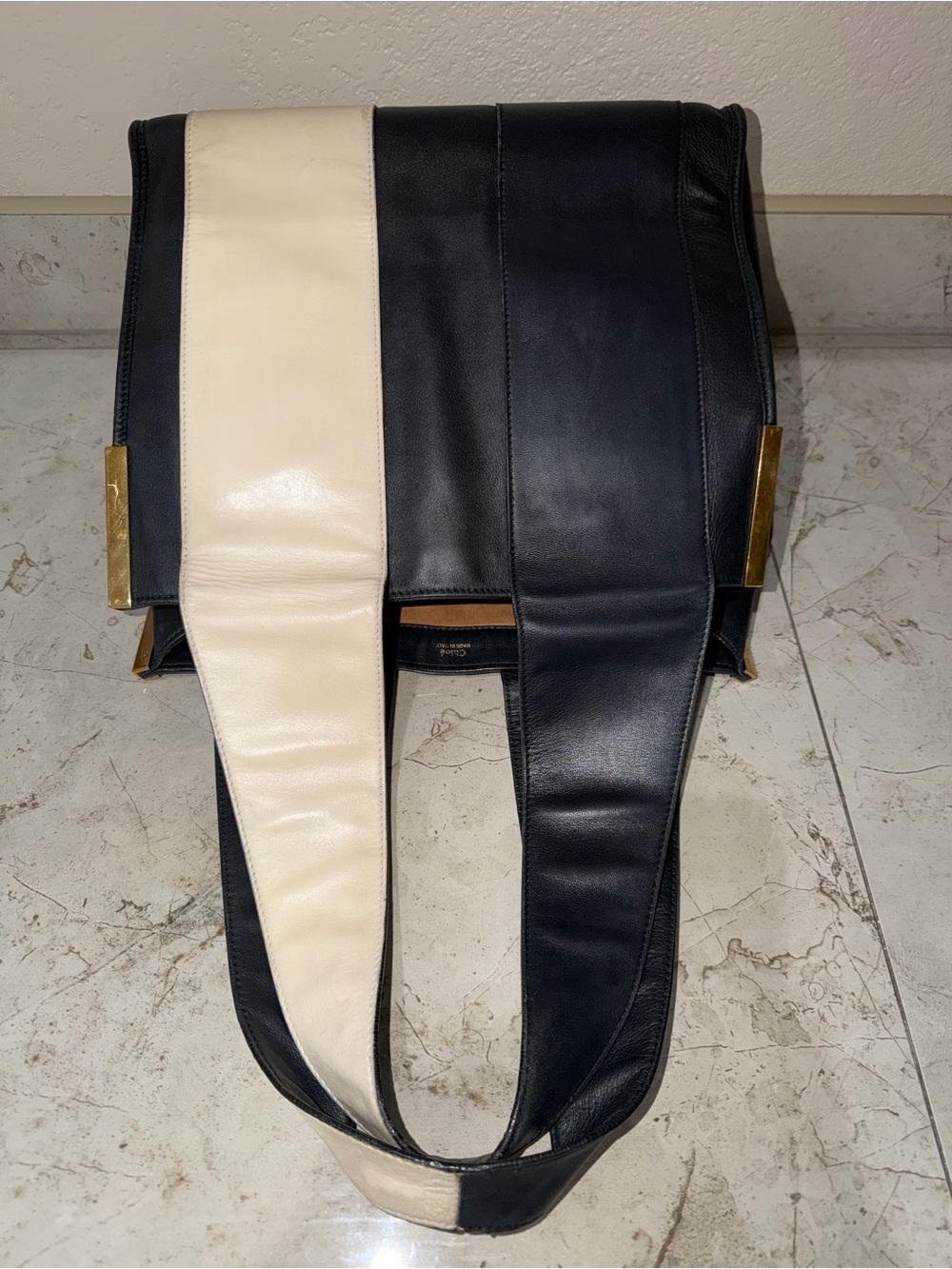 CHLOE Color Block Black and Cream Leather Tote - Picture 13 of 15